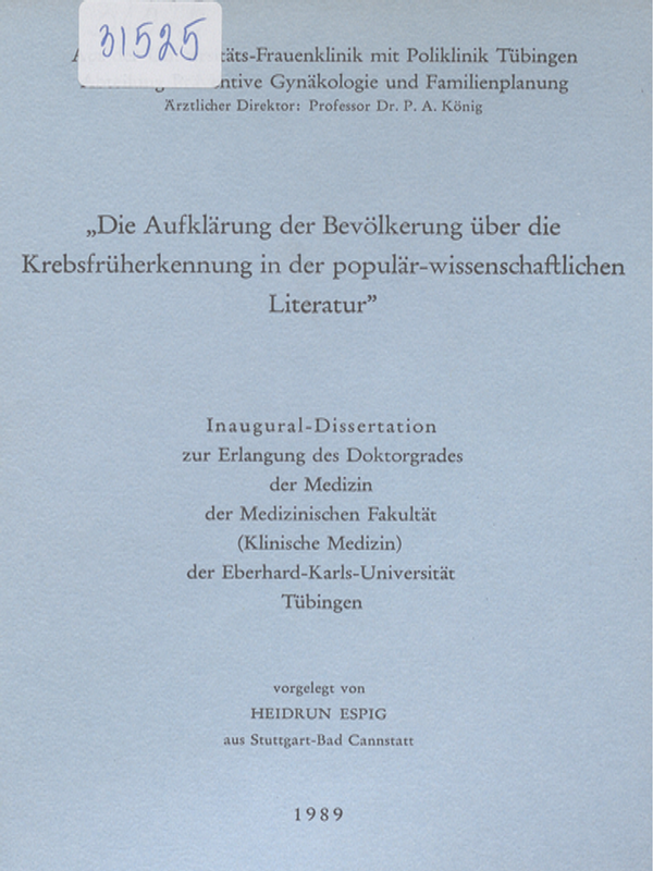 Die Aufklarung der Bevolkerung uber die Krebsfruherkennung in der popular-wissenschaftlichen Literatur