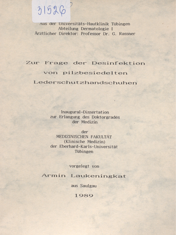 Zur Frage der Desinfektion von pilzbesiedelten Lederschutzhandschuhen