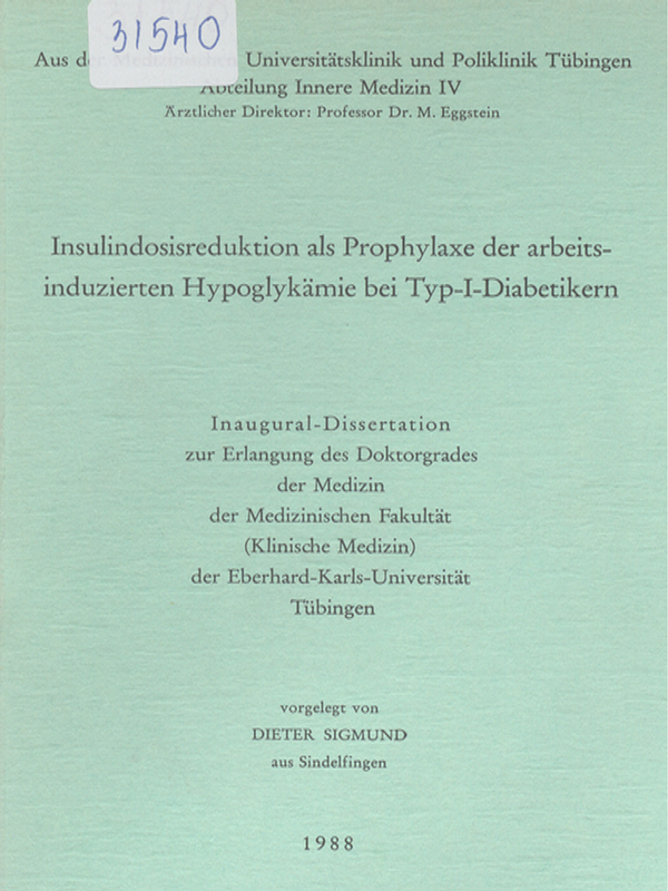 Insulindosisreduktion als Prophylaxe der arbeitsinduzierten Hypoglikamie bei Typ-I-Diabetikern