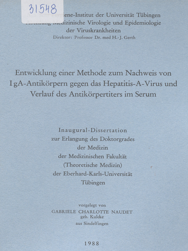 Entwicklung einer Methode zum Nachweis von IgA-Antikorpern gegen Hepatitis-A-Virus und Verlauf des Antikorpertiters im Serum