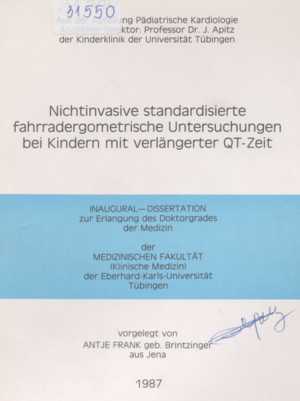 Nichtinvasive standartisierte fahrradergometrische Untersuchungen bei Kindern mit verlangerter QT-Zeit