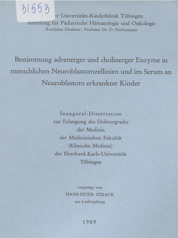 Bestimmung adrenerger und cholinerger Enzyme in menschlichen Neuroblastomzellinien und im Serum an Neuroblastom erkrankter Kinder