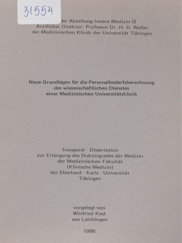 Neue Grundlagen fur die Personalbedarfsberechnung des wissenschaftlichen Dienstes einer Medizinischen Universitatsklinik