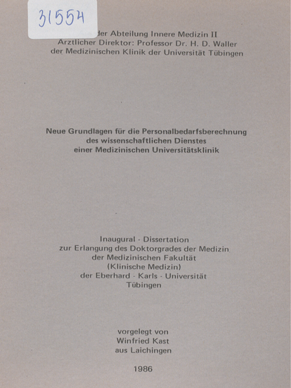 Neue Grundlagen fur die Personalbedarfsberechnung des wissenschaftlichen Dienstes einer Medizinischen Universitatsklinik