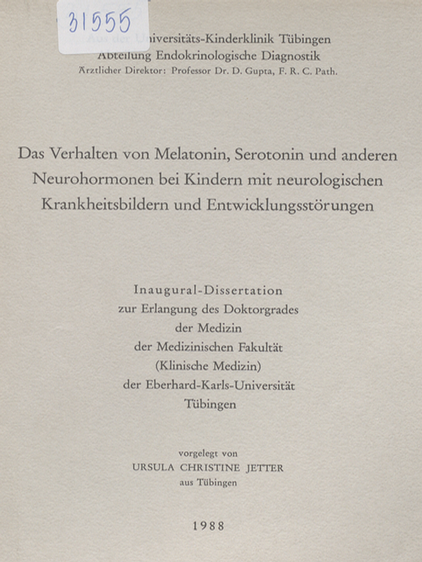 Das Verhalten von Melatonin, Serotonin und anderen Neurohormonen bei Kindern mit neurologischen Krankheitsbildern und Entwicklungsstorungen