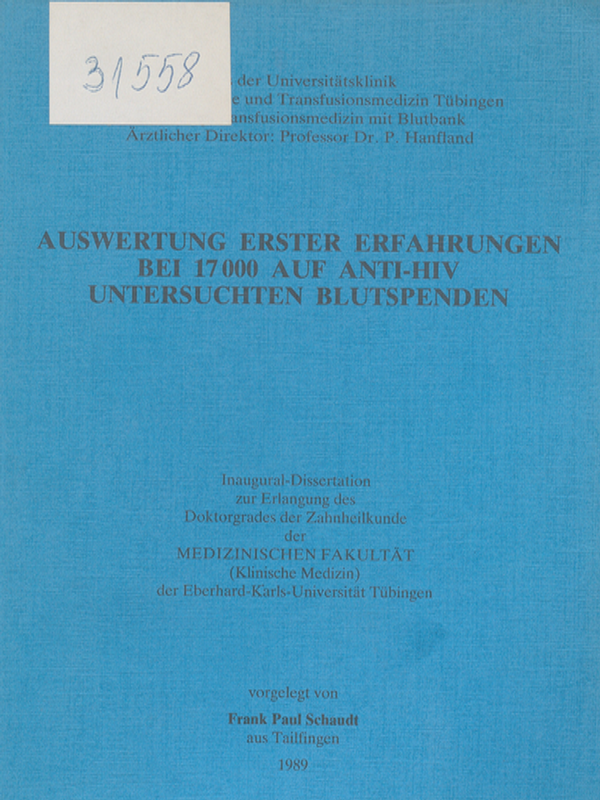 Auswertung erster Erfahrungen bei 17 000 auf Anti-HIV untersuchten Blutspenden