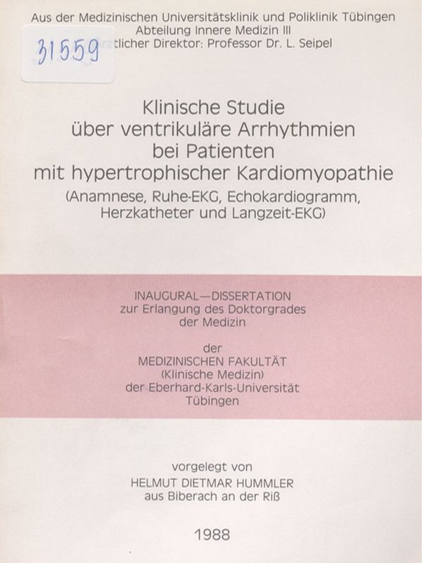 Klinische Studie uber ventrikulare Arrhythmien bei Patienten mit hypertrophischer Kardiomyopathie (Anamnese, Ruhe-EKG, Echokardiogramm, Herzkatheter und Langzeit-EKG)