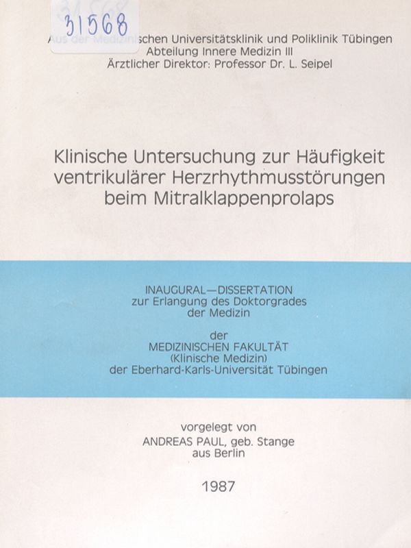 Klinische Untersuchung zur Haufigkeit ventrikularer Herzrhythmusstorungen beim Mitralklappenprolaps