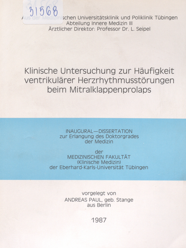 Klinische Untersuchung zur Haufigkeit ventrikularer Herzrhythmusstorungen beim Mitralklappenprolaps