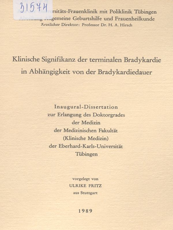 Klinische Signifikanz der terminalen Bradykardie in Abhangigkeit von der Bradykardiedauer