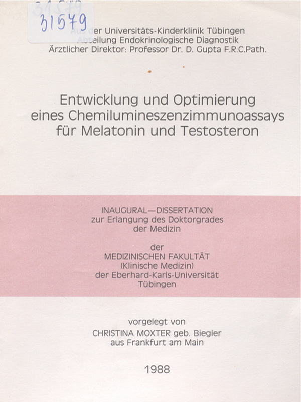 Entwicklung und Optimierung eines Chemilumineszenzimmunoassays fur Melatonin und Testosteron