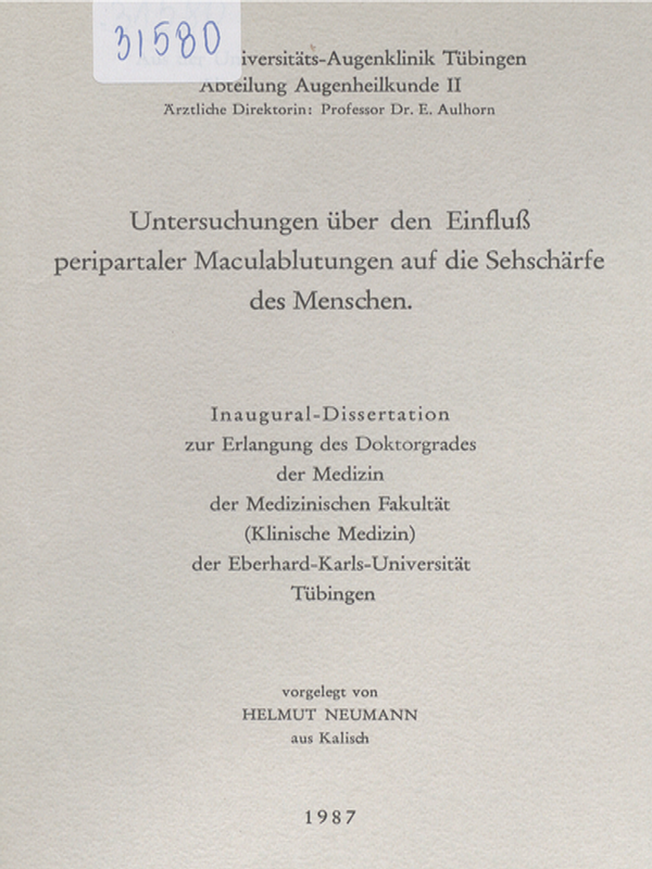 Untersuchungen uber den Einfluss peripartaler Maculablutungen auf die Sehscharfe des Menschen