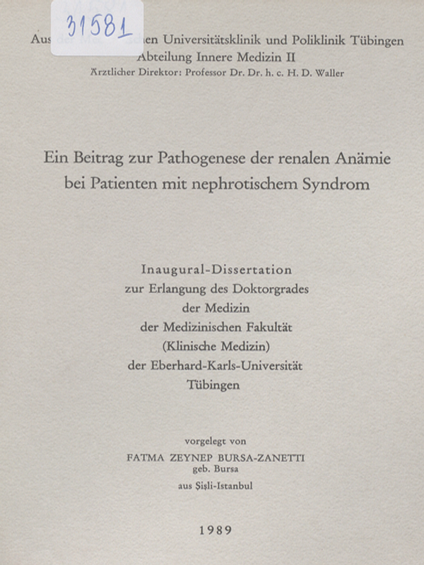 Ein Beitrag zur Pathogenese der renalen Anamie bei Patienten mit nephrotischem Syndrom