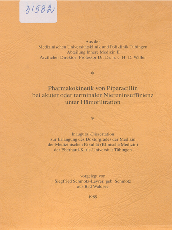 Pharmakokinetik von Piperacillin bei akuter oder terminaler Niereninsuffizienz unter Hamofiltration