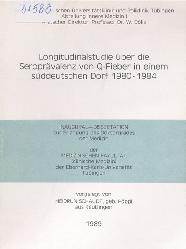 Longitudinalstudie uber die Seropravalenz von Q-Fieber in einem suddeutschen Dorf 1980-1984
