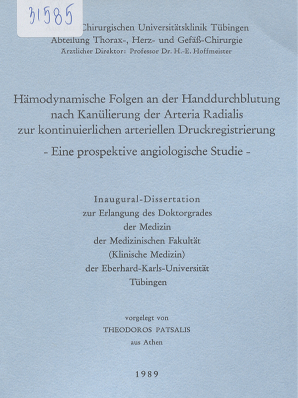 Hamodynamische Folgen an der Handdurchblutung nach Kanulierung der Arteria Radialis zur kontinuierlichen arteriellen Druckregistrierung - eine prospektive angiologische Studie