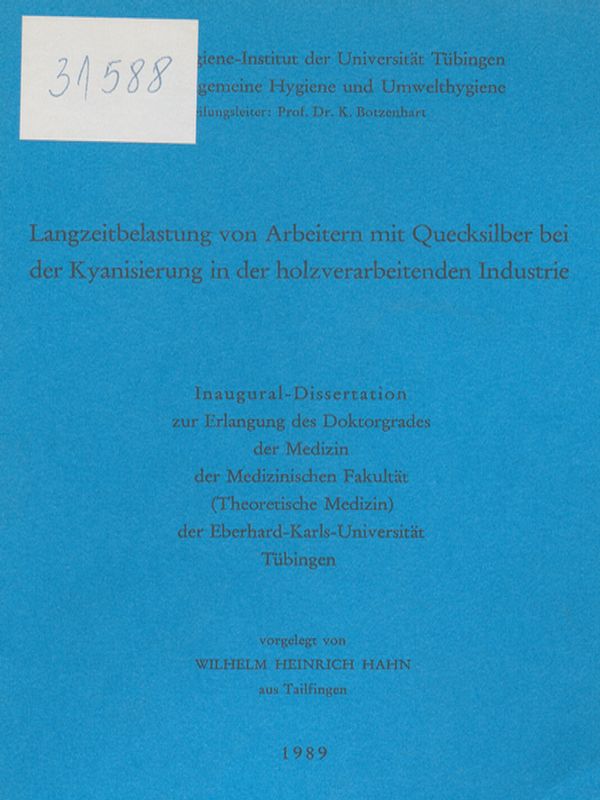 Langzeitbelastung von Arbeitern mit Quecksilber bei der Kyanisierung in der holzverarbeitenden Industrie