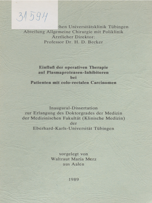 Einfluss der operativen Therapie auf Plasmaproteasen-Inhibitoren bei Patienten mit colo-rectalen Carcinomen