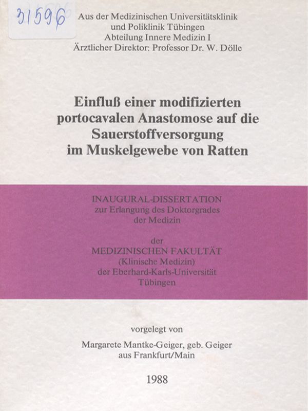 Einfluss einer modifizierten portocavalen Anastomose auf die Sauerstoffversorgung im Muskelgewebe von Ratten