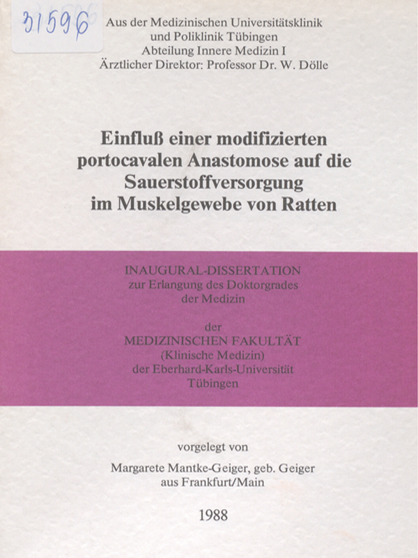 Einfluss einer modifizierten portocavalen Anastomose auf die Sauerstoffversorgung im Muskelgewebe von Ratten