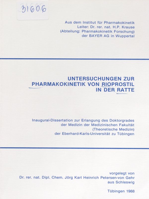 Untersuchungen zur Pharmakokinetik von Rioprostil in der Ratte