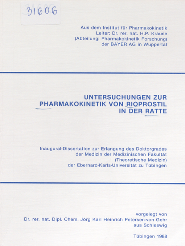 Untersuchungen zur Pharmakokinetik von Rioprostil in der Ratte