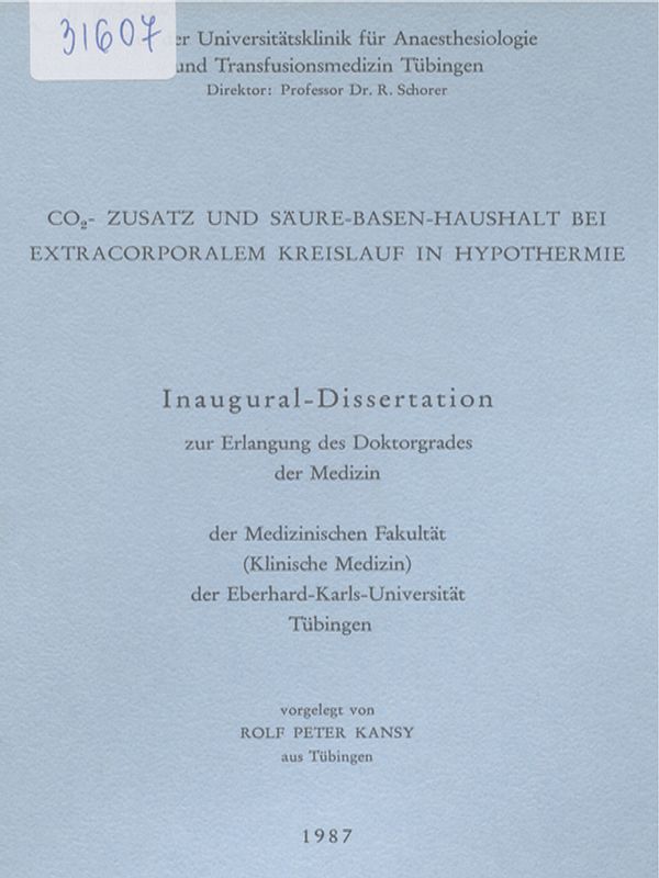 CO2-Zusatz und Saure-Basen-Haishalt bei extracorporalem Kreislauf in Hypothermie