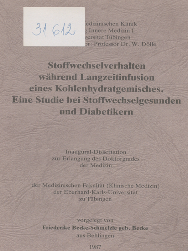 Stoffwechselverhalten wahrend Langzeitinfusion eines Kohlenhydratgemisches. Eine Studie bei Stoffwechselgesunden und Diabetikern