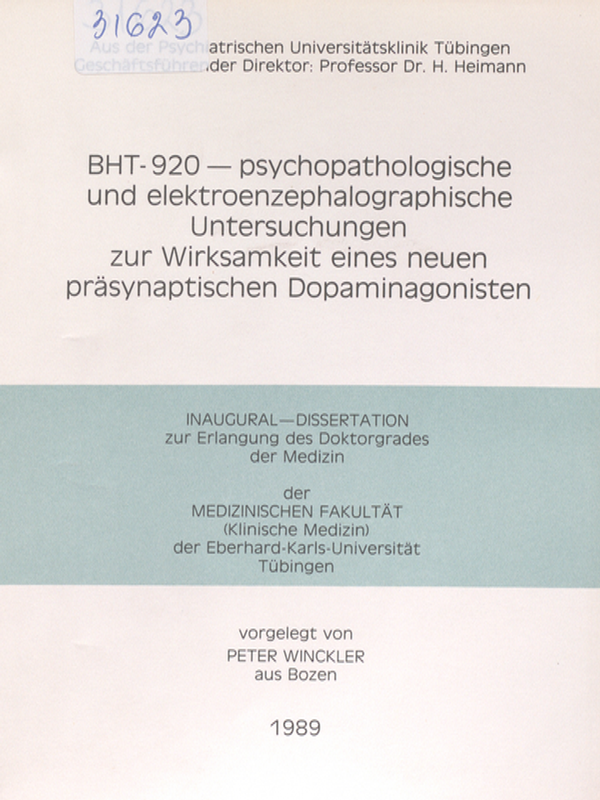 BHT-920-psychopathologische und elektroenzephalographische Untersuchungen zur Wirksamkeit eines neuen prasynaptischen Dopaminagonisten