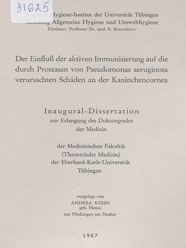 Der Einfluss der aktiven Immunisierung auf die durch Proteasen von Pseudomonas aeruginosa verursachten Schaden an der Kaninchencornea