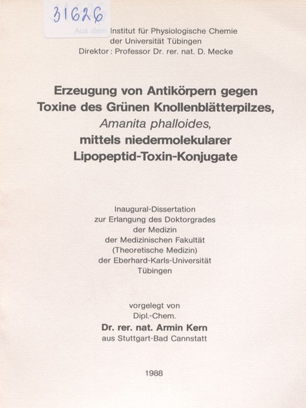 Erzeugung von Antikorpern gegen Toxine des Grunen Knollenblatterpilzes, Amanita phalloides, mittels niedermolekularer Lipopeptid-Toxin-Konjugate