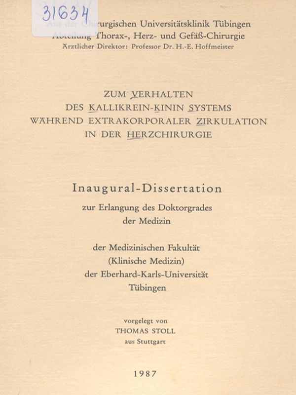 Zum Verhalten des Kallikrein-Kinin Systems wahrend extrakorporaler Zirkulation in der Herzchirurgie