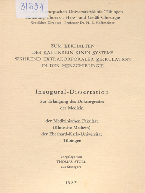 Zum Verhalten des Kallikrein-Kinin Systems wahrend extrakorporaler Zirkulation in der Herzchirurgie