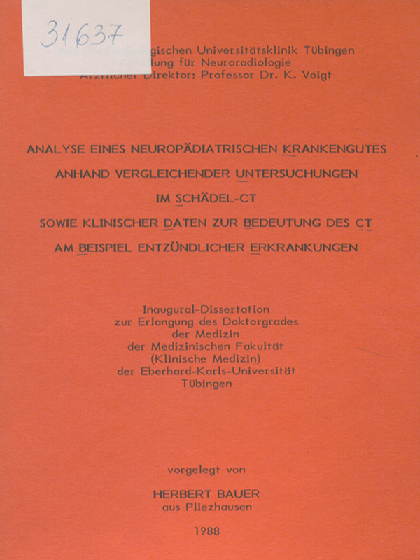 Analyse eines Neuropadiatrischen Krankengutes anhand vergleichender Untersuchungen in Schadel-CT sowie klinischer Daten zur Bedeutung des CT am Beispiel entzundlicher Erkrankungen