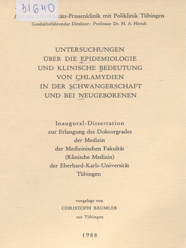 Untersuchungen uber die Epidemiologie und klinische Bedeutung von Chlamydien in der Schwangerschaft und bei Neugeborenen