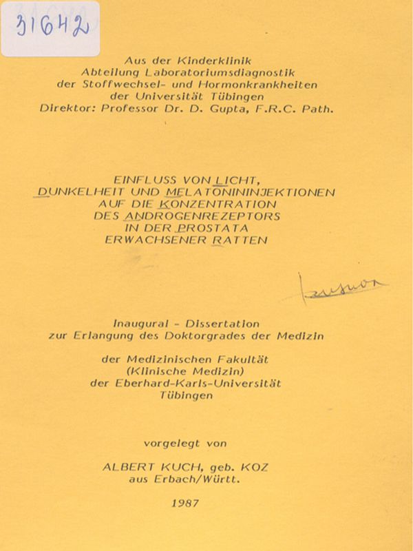 Einfluss von Licht, Dunkelheit und Melatonininjektionen auf die Konzentration des Androgenrezeptors in der Prostata erwachsener Ratten
