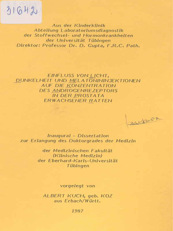 Einfluss von Licht, Dunkelheit und Melatonininjektionen auf die Konzentration des Androgenrezeptors in der Prostata erwachsener Ratten