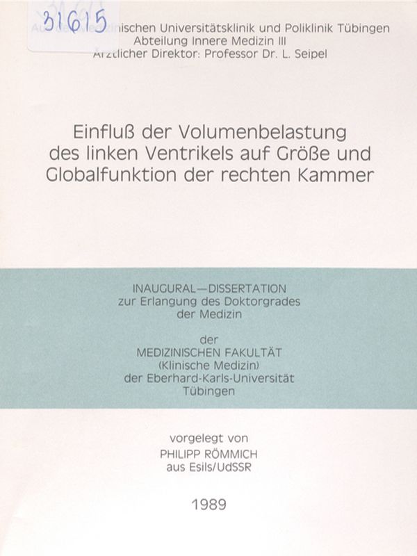 Einfluss der Volumenbelastung des linken Ventrikels auf Grosse und Globalfunktion der rechten Kammer