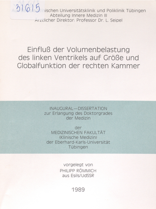 Einfluss der Volumenbelastung des linken Ventrikels auf Grosse und Globalfunktion der rechten Kammer