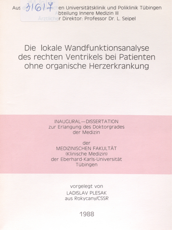 Die lokale Wandfunktionsanalyse des rechten Ventrikels bei Patienten ohne organische Herzerkrankung