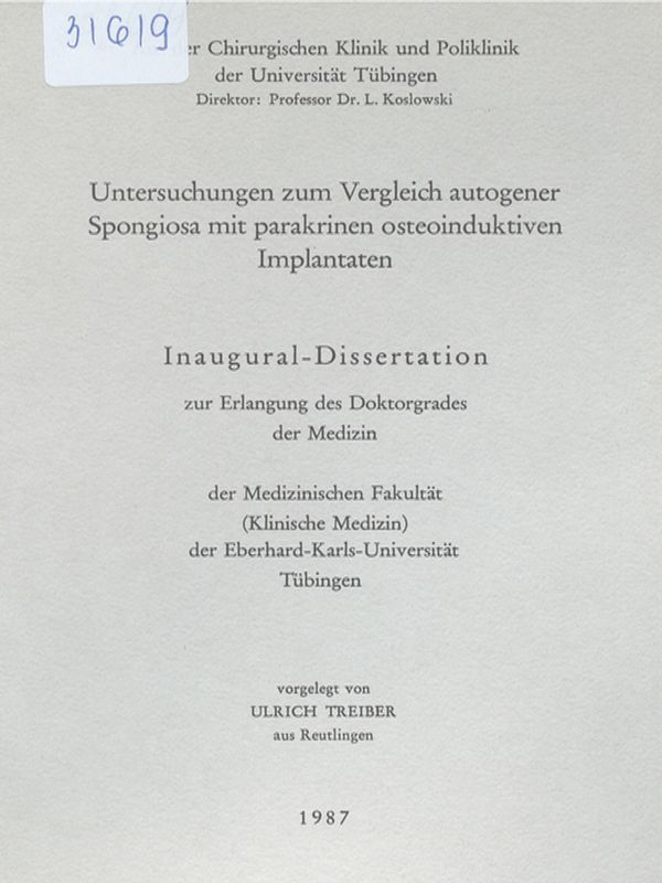 Untersuchungen zum Vergleich autogener Spongiosa mit parakrinen osteoinduktiven Implantaten