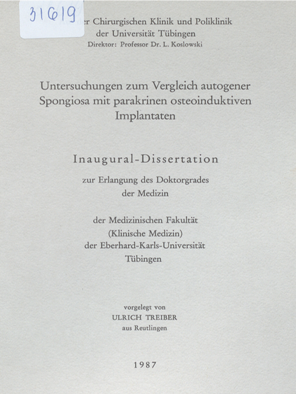 Untersuchungen zum Vergleich autogener Spongiosa mit parakrinen osteoinduktiven Implantaten