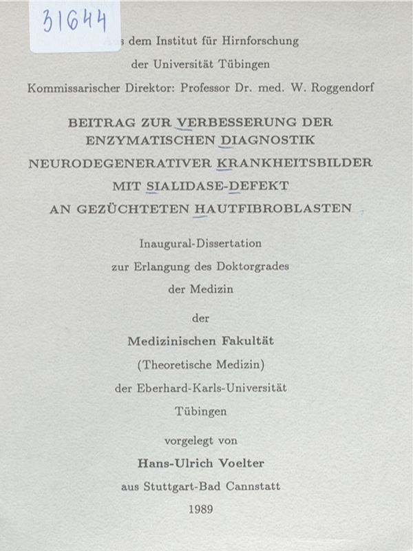 Beitrag zur Verbesserung der enzymatischen Diagnostik neurodegenerativer Krankheitsbilder mit Sialidase-Defekt an gezuchteten Hautfibroblasten