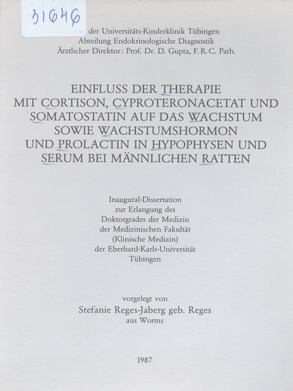Einfluss der Therapie mit Cortison, Cyproteronacetat und Somatostatin auf das Wachstum sowie Wachstumhormon und Prolactin in Hypophysen und Serum bei mannlichen Ratten