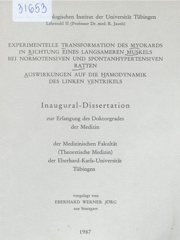 Experimentelle Transformation des Myokards in Richtung eines langsameren Muskels bei normotensiven und spontanhypertensiven Ratten. Auswirkungen auf die Hamodynamik des linken Ventrikels