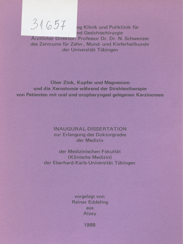 Uber Zink, Kupfer und Magnesium und die Xerostomie wahrend der Strahlentherapie von Patienten mit oral und oropharyngeal gelegenen Karzinomen