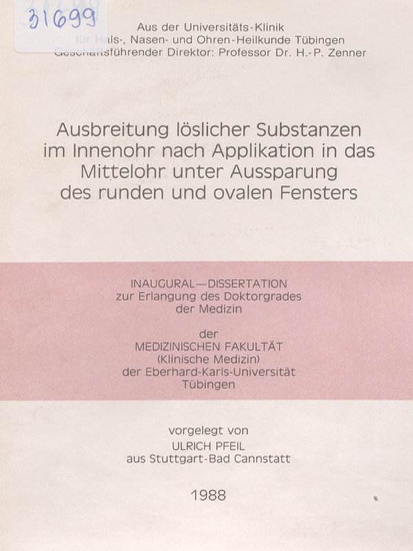 Ausbreitung loslicher Substanzen im Innenohr nach Applikation in das Mittelohr unter Aussparung des runden und ovalen Fensters