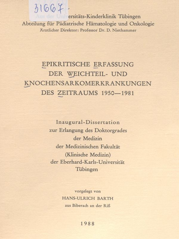 Epikritische Erfassung der Weichteil- und Knochensarkomerkrankungen des Zeitraums 1950-1981