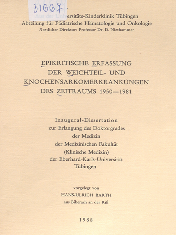 Epikritische Erfassung der Weichteil- und Knochensarkomerkrankungen des Zeitraums 1950-1981