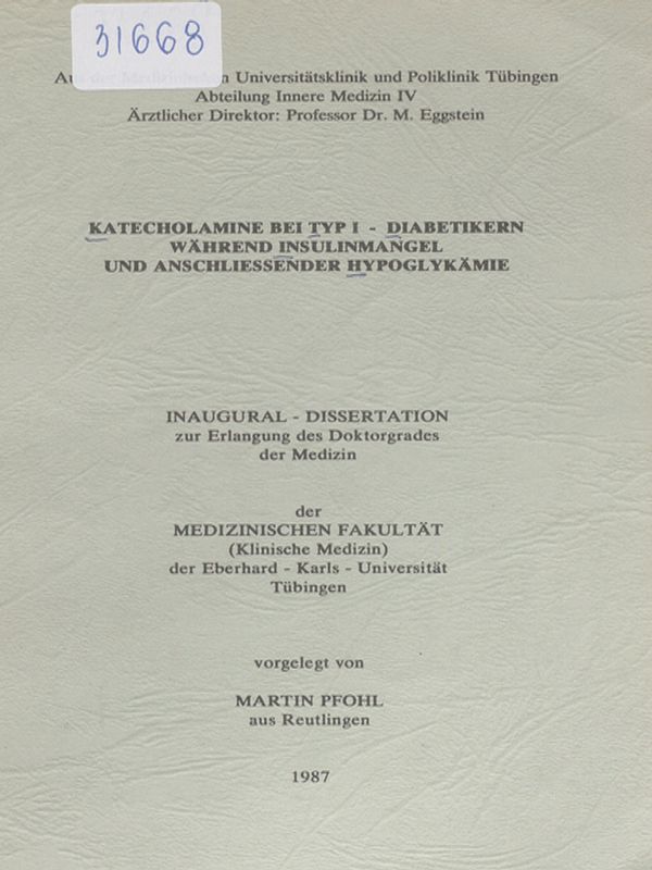 Katecholamine bei Typ I - Diabetikern wahrend Insulinmangel und Anschliessender Hypoglykamie